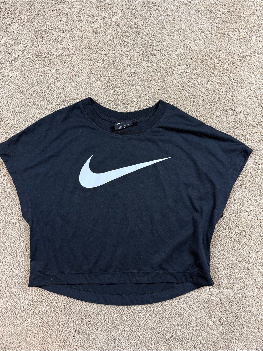 Nike | Black Cropped Tee with White Swoosh | M
